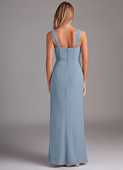 Azazie Denice Jurken voor bruidsmeisjes Jurk van Chiffon met Kolom Geplooid Stoffig Blauw image2