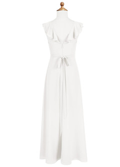 Azazie Emily Junior Vestido de Blanco de Gasa de Corte en A con Volante image6