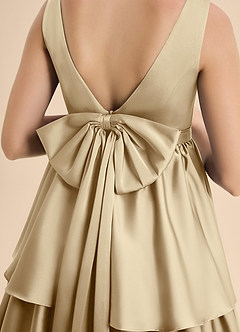 Azazie Meadowyn Junior Abito A-Line in Raso Elasticizzato Fiocco Champagne image7