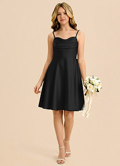 Azazie Bear Junior Black A-Line Sweetheart Neckline Stretch Satin Dress image1