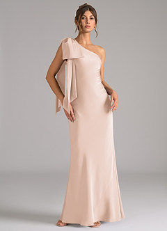 Azazie Capri Bridesmaid Dresses Blushing Pink Mermaid One Shoulder Stretch Satin Dress image1
