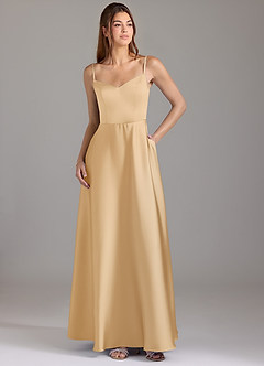 Azazie Marley Jurken voor bruidsmeisjes Converteerbaar Jurk van Stretch Satijn met A-Lijn Off the Shoulder Goud image3