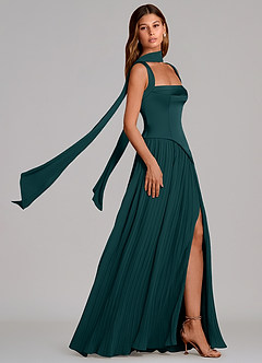 Azazie Stephanie Bridesmaid Dresses Pine A-Line Pleated Stretch Satin Dress image3
