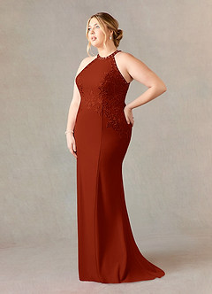Azazie Tyra Mother of the Bride Dresses Rust Mermaid Halter Lace Stretch Crepe Dress image8