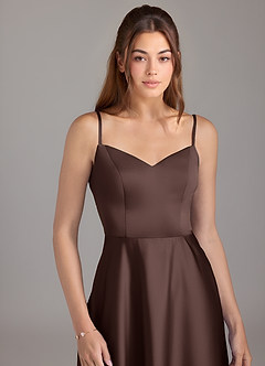 Azazie Marley Abiti da Damigella Abito Convertibile A-Line in Raso Elasticizzato a Spalla Scoperta Ganache image2