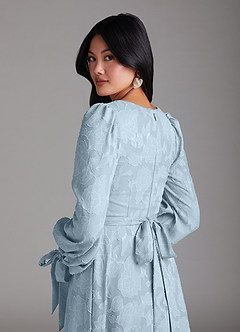 Azazie Leonia Bridesmaid Dresses Sky Blue A-Line Long Sleeve Floral Burnout Dress image5