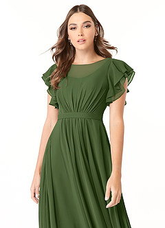 Azazie Daphne Modest Bridesmaid Dresses A-Line Ruffled Chiffon Floor-Length Dress image8