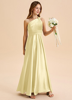 Azazie Charlize Junior Abito A-Line in Raso Elasticizzato Plissettato Sorbetto Al Limone image3