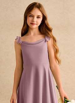 Azazie Puppy Girls Formal Blumenmädchenkleider A-Linie Plissee Chiffon Kleid Altrosa image6