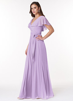 Azazie Jael Bridesmaid Dresses Lilac A-Line V-Neck Mesh Dress image3