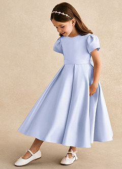 Azazie Princess Flower Girl Dresses Lavender A-Line Pleated Matte Satin Dress image1