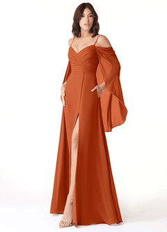 Azazie Cienna Vestidos de damas de honor Vestido de Naranja Quemada de Gasa de Corte en A con Vestidos sin tirantes image4
