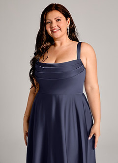 Azazie Shaude Bridesmaid Dresses Stormy A-Line Pleated Stretch Satin Dress image10