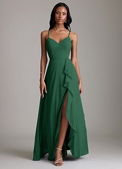 Azazie Naeem Bridesmaid Dresses Dark Green A-Line V-Neck Ruffle Chiffon Dress image1