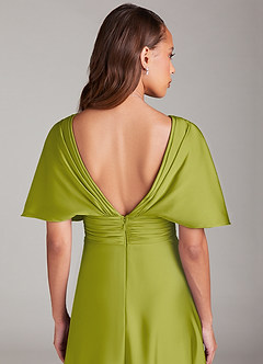 Azazie Pamela Bridesmaid Dresses Lemongrass A-Line Pleated Stretch Satin Dress image6
