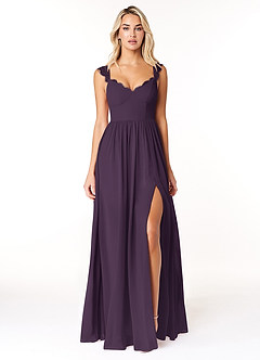 Azazie Cleobella Robes de demoiselle d'honneur Robe Trapèze en Mousseline de soie Dentelle en forme de cœur Prune image1