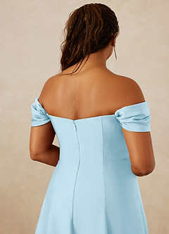 Christian Siriano Bridal for Azazie 1002 Bridesmaid Dresses Sky Blue A-Line Off the Shoulder Stretch Satin Convertible Dress image14