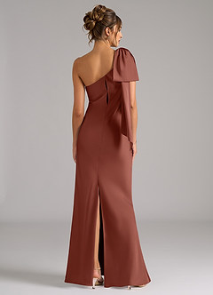 Azazie Capri Bridesmaid Dresses Auburn Mermaid One Shoulder Stretch Satin Dress image2