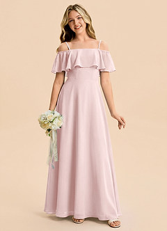 Azazie Maggie Junior Blushing Pink A-Line Off the Shoulder Chiffon Dress image5