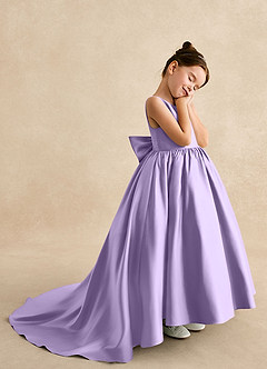 Azazie Mimia Robe Demoiselle D'honneur Fillette Robe Trapèze en Mat Satiné Arc Lilas image4