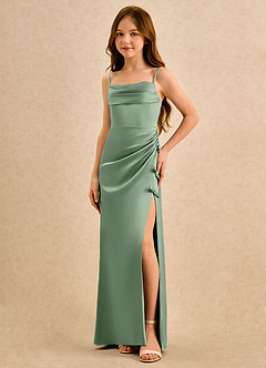 Azazie Bundt Girls Formal Vente finale Robe Trapèze en Satin extensible Plissée Powder Blue image1