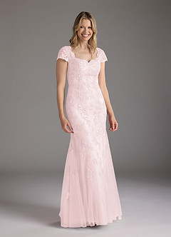 Azazie Marbella Mother of the Bride Dresses Blushing Pink Mermaid Queen Anne Sequins Lace Dress image4