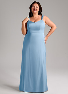 Azazie Denice Bridesmaid Dresses Powder Blue Sheath Pleated Stretch Satin Dress image10