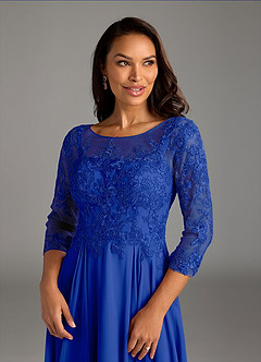 Azazie Marge Mother of the Bride Dresses Royal Blue A-Line Scoop Lace Chiffon Dress image5