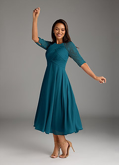 Azazie Dorothea Abiti per la Madre della Sposa Abito A-Line in Chiffon in Pizzo con Scollo a U Blu Inchiostro image2