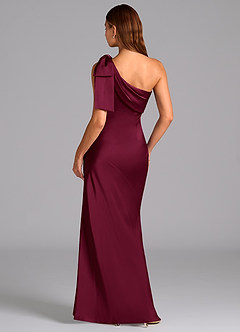 Azazie Yuanna Bridesmaid Dresses Burgundy Mermaid One Shoulder Stretch Satin Dress image2