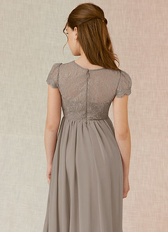 Azazie Delevingne Junior Taupe A-Line Lace Chiffon Dress image5