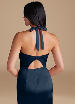 Azazie Emeria Bridesmaid Dresses Dark Navy Sheath Side Slit Metallic Satin Dress image4