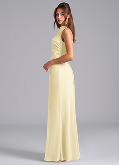 Azazie Evadne Bridesmaid Dresses Lemon Sorbet Sheath Pleated Chiffon Dress image6