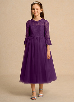 Azazie Lamb Girl vestidos de niña de las flores Vestido de Uva de Encaje de Princesa image4