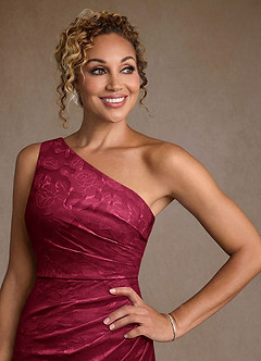 Azazie Joylin Moeder van de bruid jurken Trompet Jurk van Bloemen Burn-out One-Shoulder Bourgondië image5