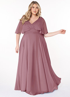 Azazie Pamela Bridesmaid Dresses Vintage Mauve A-Line V-Neck Pleated Chiffon Dress image8