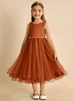 Azazie Lass Flower Girl Dresses Burnt Orange A-Line Bow Tulle Dress image5