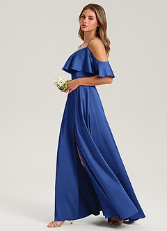 Azazie Jean Bridesmaid Dresses Royal Blue A-Line Off the Shoulder Stretch Satin Dress image5