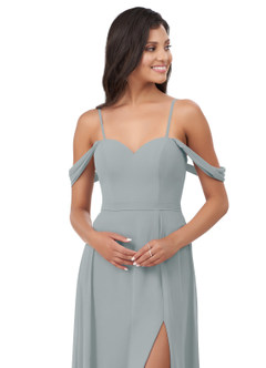 Azazie Aaron Bridesmaid Dresses Dolphin Grey A-Line Off the Shoulder Chiffon Convertible Dress image12