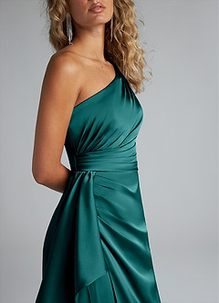 Azazie Maive Robes de demoiselle d'honneur Robe Fourreau en Satin extensible Rayé Paon image5