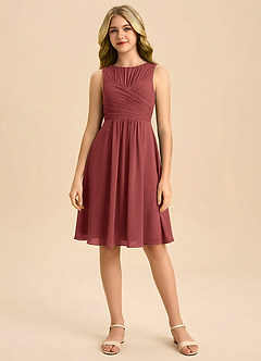 Azazie Skyla Junior Terracotta A-Line Pleated Chiffon Dress image3