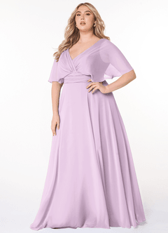 Azazie Pamela Bridesmaid Dresses Frosted Lilac A-Line V-Neck Pleated Chiffon Dress image6