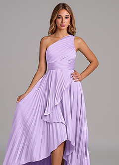 Azazie Lyrica 신부 들러리 드레스 A라인 한쪽 어깨 스트레치 새틴 비대칭 드레스 image4