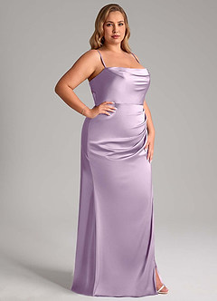 Azazie Leonis Bridesmaid Dresses Frosted Lilac Mermaid Pleated Stretch Satin Convertible Dress image13