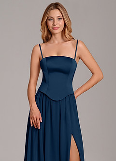 Azazie Cadence Bridesmaid Dresses Dark Navy A-Line Corset Stretch Satin Convertible Dress image2