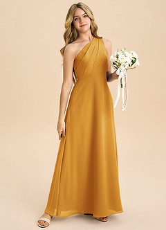 Azazie Phaedra Junior Butterscotch A-Line Pleated Chiffon Dress image6