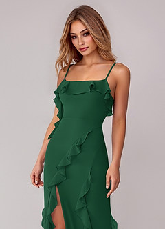 Azazie Malia Bridesmaid Dresses Dark Green Sheath Ruched Chiffon Dress image2