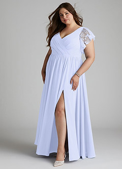 Azazie Zella Robes de demoiselle d'honneur Robe Trapèze en Mousseline de soie Dentelle Lavande image3