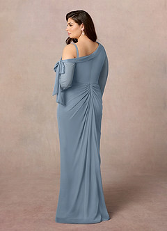 Azazie Marna Mother of the Bride Dresses Dusty Blue Sheath One Shoulder Mesh Dress image4
