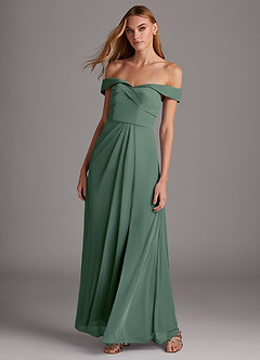 Azazie Mena Bridesmaid Dresses Eucalyptus A-Line Off the Shoulder Mesh Convertible Dress image3